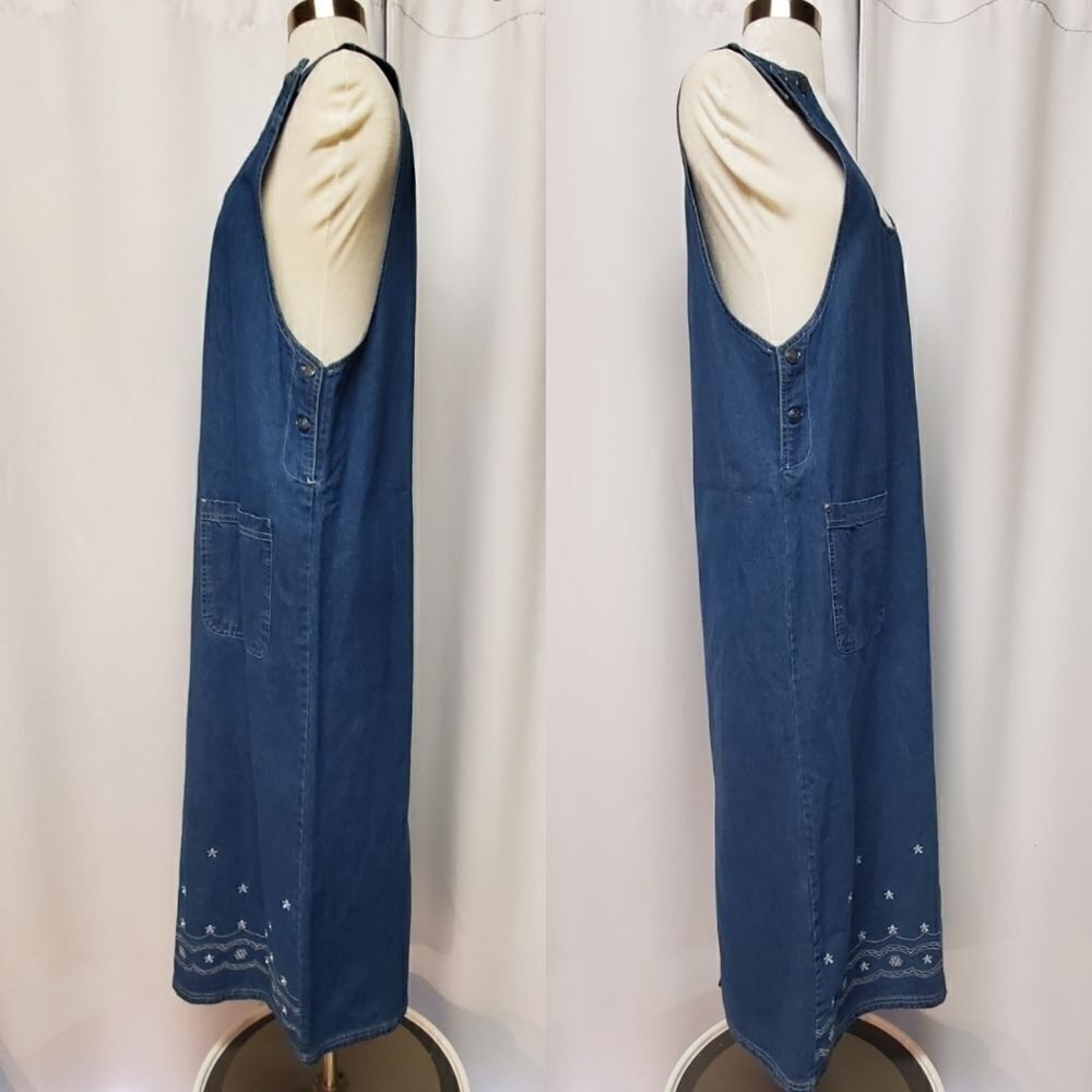Vintage y2k‎ 90s Blue Jean Denim Overall Jumper Dress Premier International Sz M - Picture 7 of 10